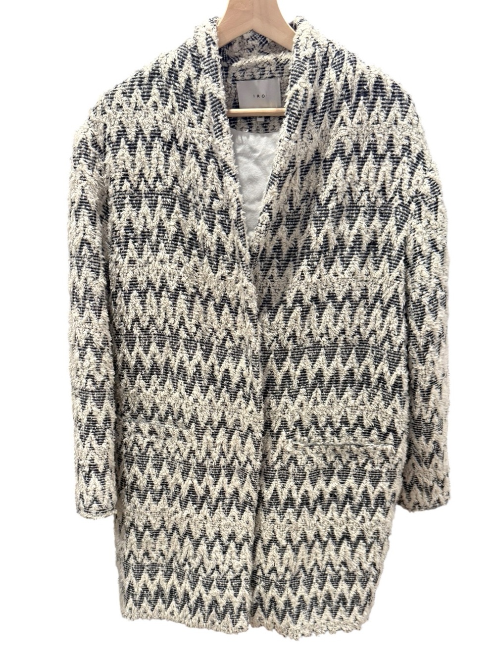 IRO Caly Bouclé Cocoon Coat Black White size Medium 38